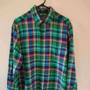 Men's brushed flannel in green, blue, and red